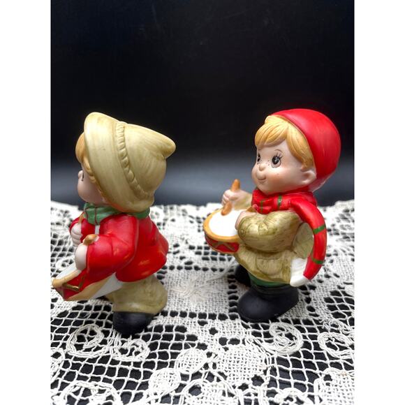 Vintage Homco Christmas Drummer Boy Pair Bisque Figurines Holiday Decor 1980s - Picture 6 of 8